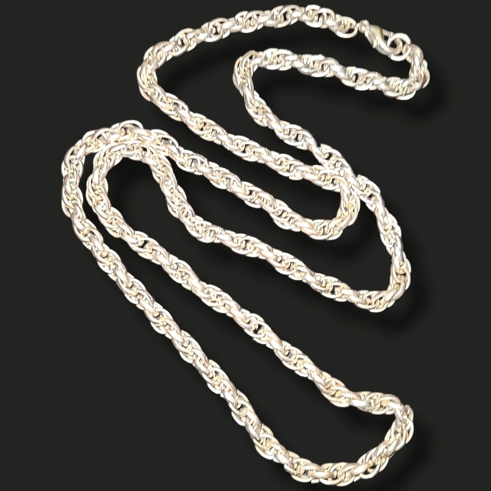 Vintage Silver Tone Chunky Rope Chain Necklace 28"